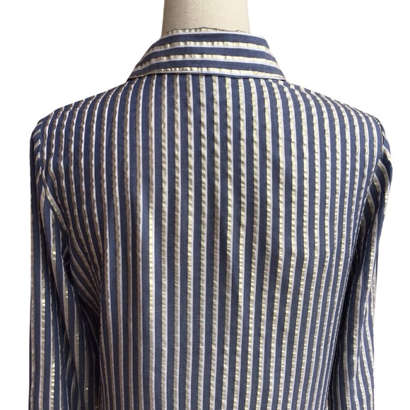 Anne Klein Metallic Striped Zippered Long Sleeve Shirt Dress Size 4 - Picture 7 of 11